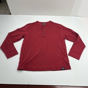 Filson Mens Long Sleeve Henley Shirt Dark Red Medium Double Layer Cotton Classic